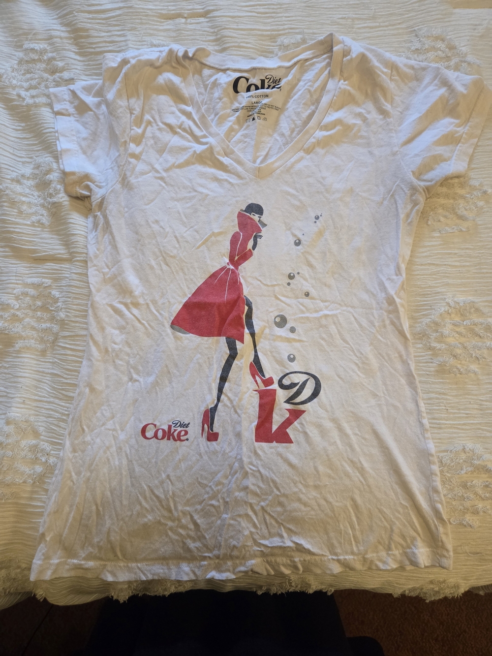 Diet Coke Womens White Graphic V-Neck Tee